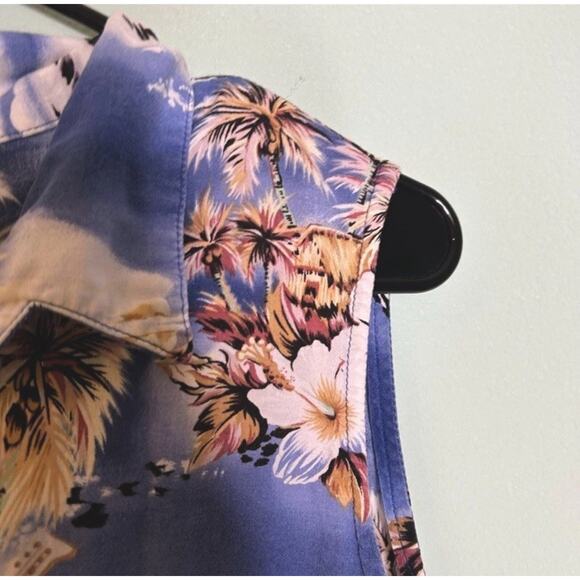 Vintage Hilo Hattie Sleeveless LG Shirt Blue Island Hawaii Button Floral Collar - Picture 4 of 5